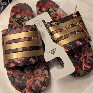 Adidas Adilette Comfort Gold And Floral Slide Sandals Size 18 Men's New